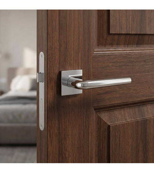 Maniglia per porta in cromo lucido su placca quadrata FUNKIA - maniglia design