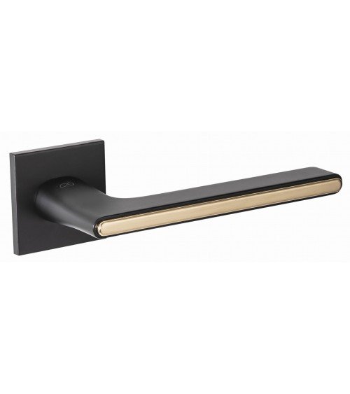 Maniglia per porta bicolore nera e dorata su placca quadrata - modello Ferrara - maniglia design