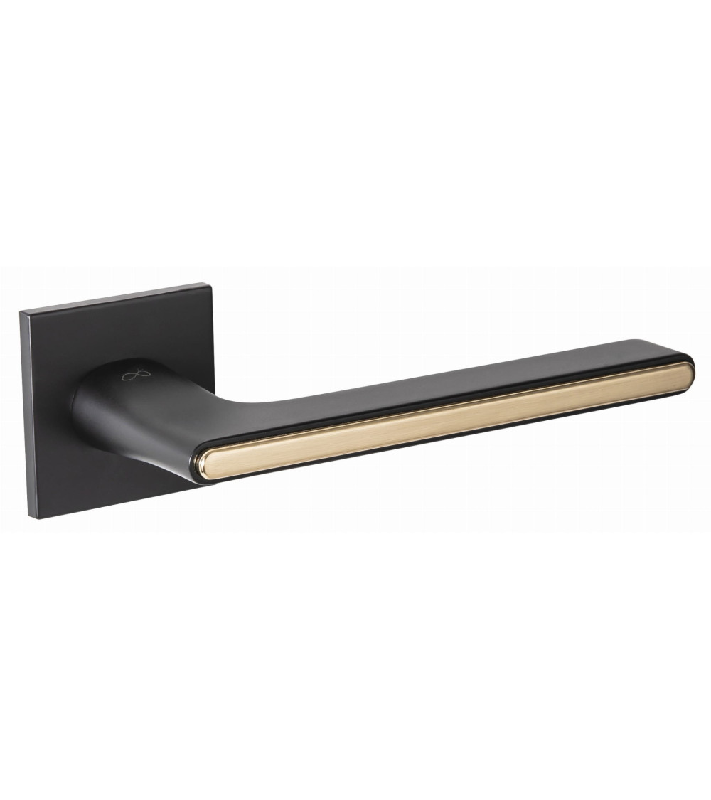 Maniglia per porta bicolore nera e dorata su placca quadrata - modello Ferrara - maniglia design