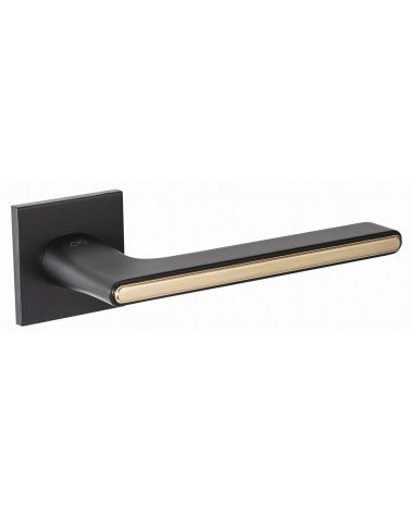 Maniglia per porta bicolore nera e dorata su placca quadrata - modello Ferrara - maniglia design