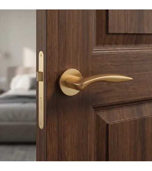 Maniglia per porta su placca rotonda ROBINE ferramenta design