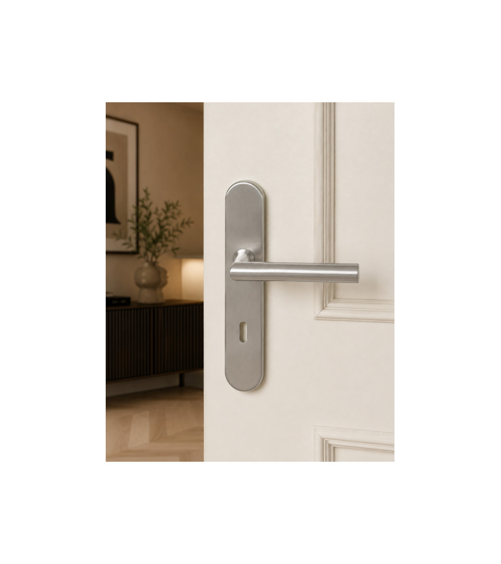 Maniglia per porta su placca 165 mm finitura inox spazzolato – modello Altesse