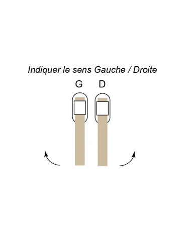 Maniglia per finestra IRATY in legno di faggio e inox spazzolato — schema del senso di montaggio, destra o sinistra