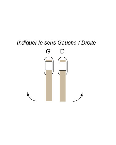 Maniglia per finestra IRATY in legno di faggio e inox spazzolato — schema del senso di montaggio, destra o sinistra