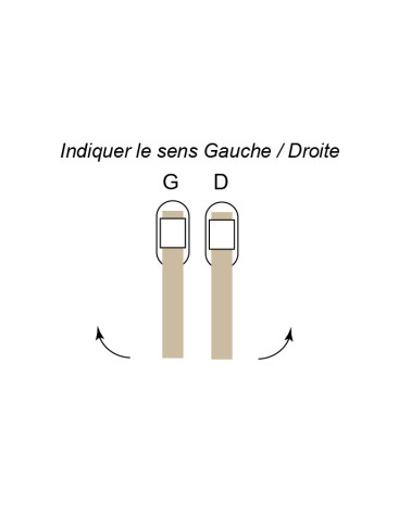 Maniglia per finestra IRATY in legno di faggio e inox spazzolato — schema del senso di montaggio, destra o sinistra