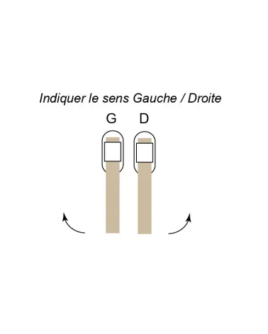 Maniglia per finestra IRATY in legno di faggio e inox spazzolato — schema del senso di montaggio, destra o sinistra