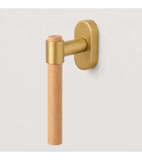 Maniglia per finestra IRATY in legno di faggio e oro satinato