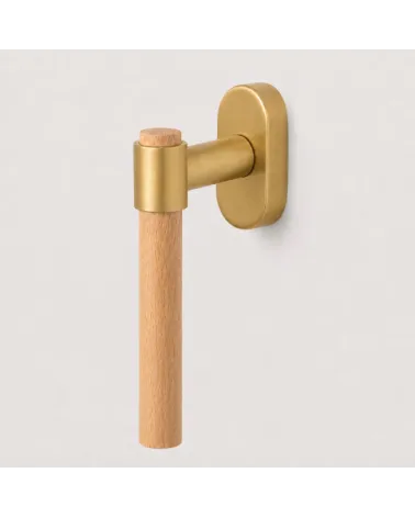 Maniglia per finestra IRATY in legno di faggio e oro satinato