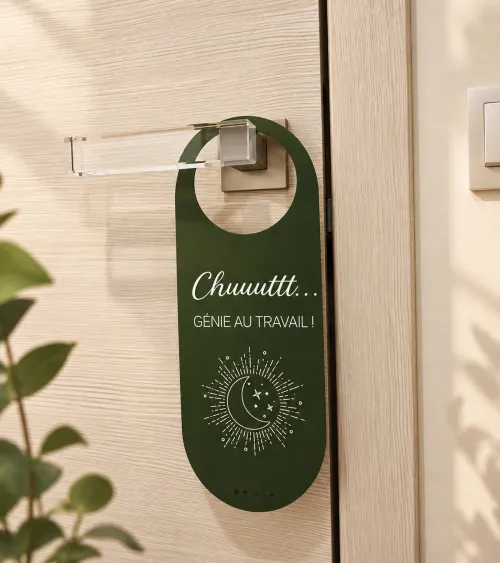Cartello porta fronte-retro Creatività & Genio al lavoro
