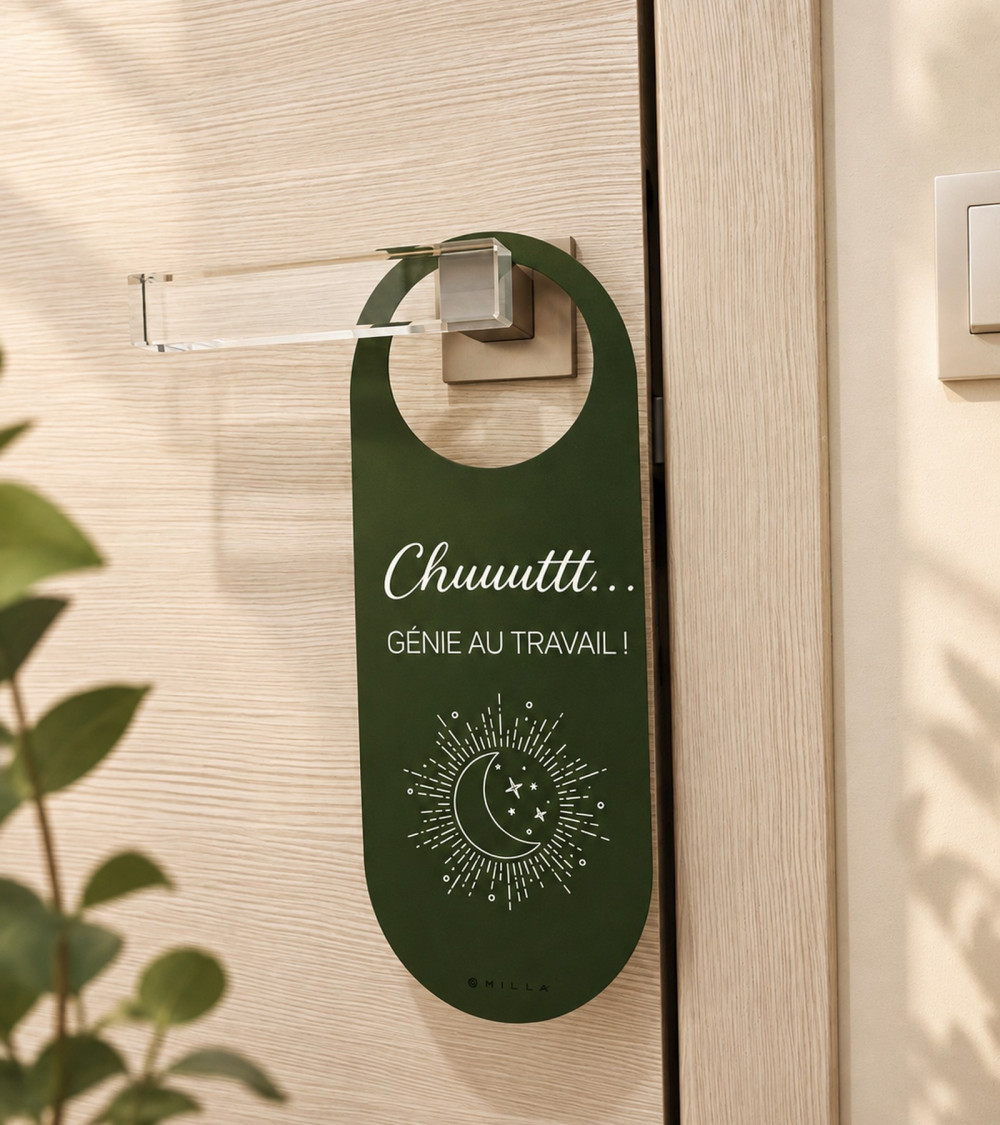 Cartello porta fronte-retro Creatività & Genio al lavoro