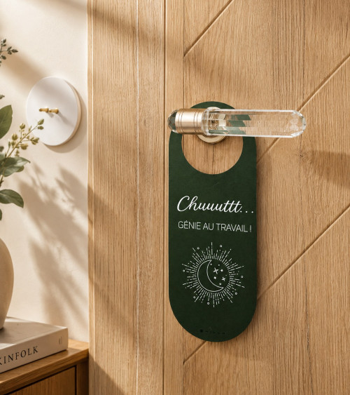 Cartello porta fronte-retro Creatività & Genio al lavoro