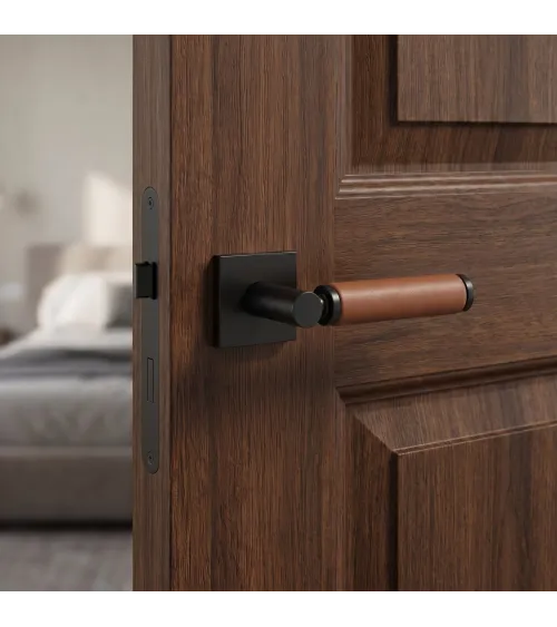 Maniglia per porta in ottone e pelle chiara TUPAI 4200/200 quadrata - maniglia design