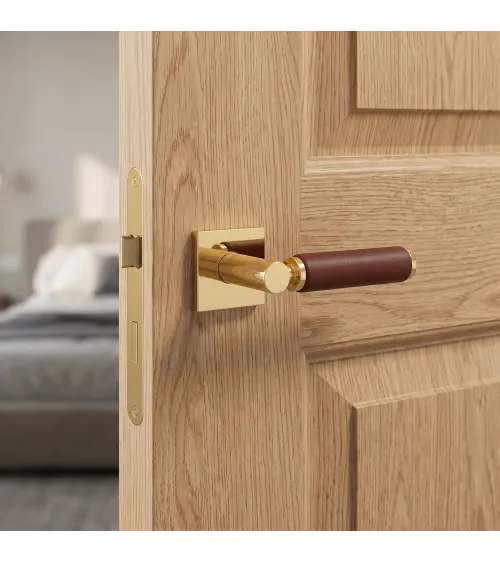 Maniglia per porta in ottone e pelle chiara TUPAI 4200/200 quadrata - maniglia design