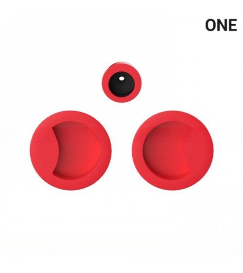 Maniglie a conchiglia semplici di colore rosso, per porte scorrevoli, placca rotonda - Colombo Design Mood OneQ - maniglia desig