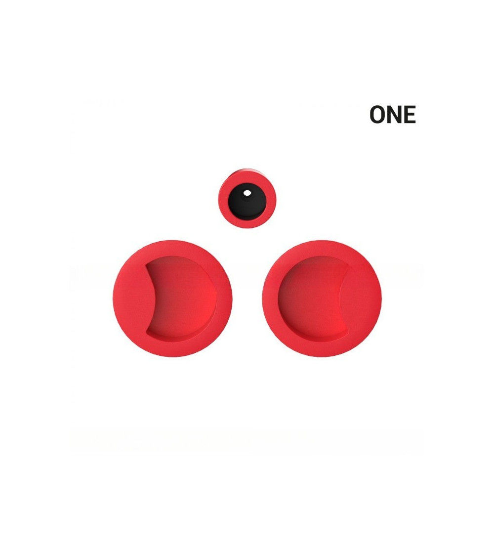 Maniglie a conchiglia semplici di colore rosso, per porte scorrevoli, placca rotonda - Colombo Design Mood OneQ - maniglia desig