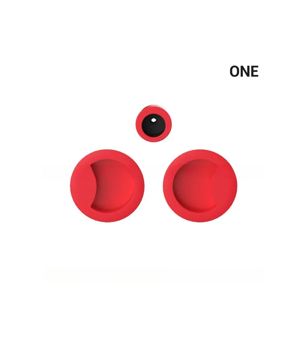 Maniglie a conchiglia semplici di colore rosso, per porte scorrevoli, placca rotonda - Colombo Design Mood OneQ - maniglia desig
