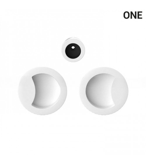 Maniglia a conchiglia semplice di colore bianco, per porte scorrevoli, placca rotonda - Colombo Design Mood One - maniglia desig