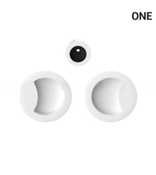 Maniglia a conchiglia semplice di colore bianco, per porte scorrevoli, placca rotonda - Colombo Design Mood One - maniglia desig