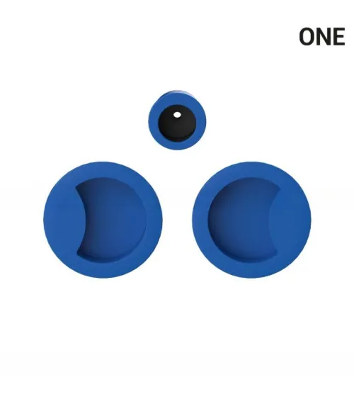 Maniglia a conchiglia semplice di colore capri blu, per porte scorrevoli, placca rotonda - Colombo Design Mood One - maniglia de