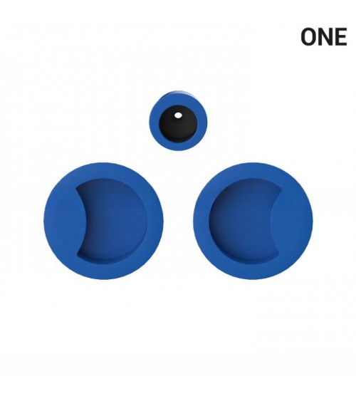 Maniglia a conchiglia semplice di colore capri blu, per porte scorrevoli, placca rotonda - Colombo Design Mood One - maniglia de