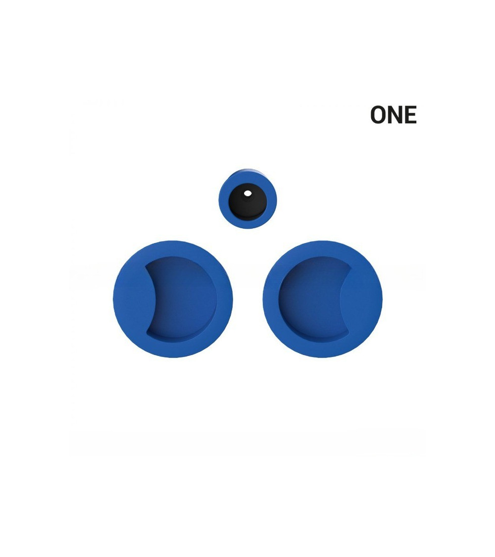 Maniglia a conchiglia semplice di colore capri blu, per porte scorrevoli, placca rotonda - Colombo Design Mood One - maniglia de