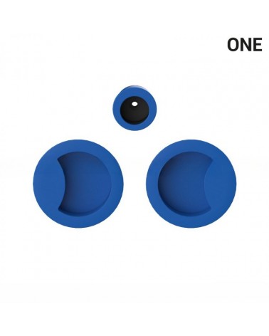Maniglia a conchiglia semplice di colore capri blu, per porte scorrevoli, placca rotonda - Colombo Design Mood One - maniglia de