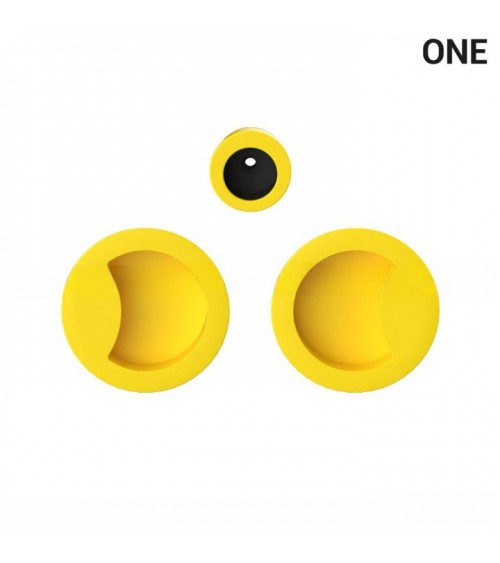 Maniglia a conchiglia semplice di colore giallo, per porte scorrevoli, placca rotonda - Colombo Design Mood One - maniglia desig