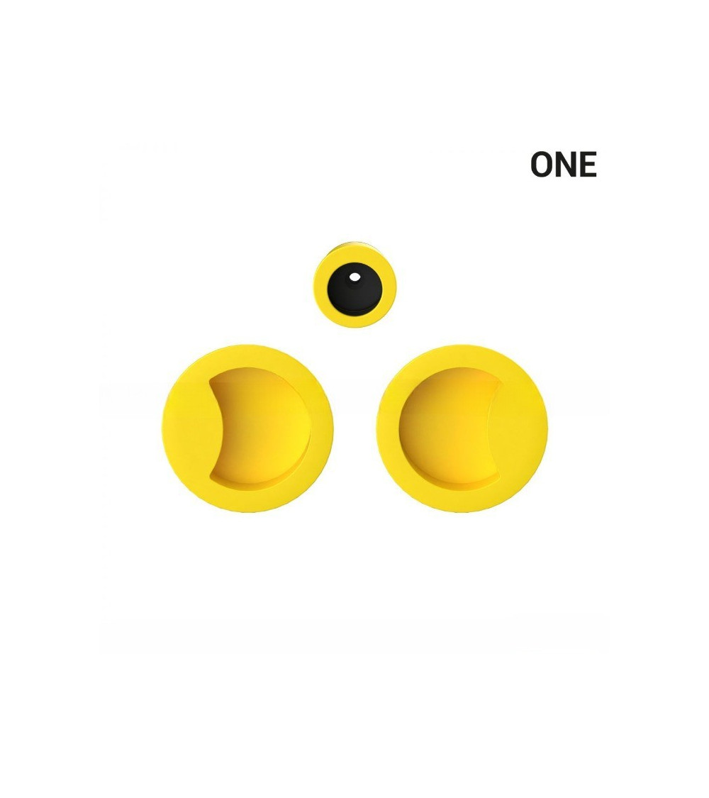 Maniglia a conchiglia semplice di colore giallo, per porte scorrevoli, placca rotonda - Colombo Design Mood One - maniglia desig