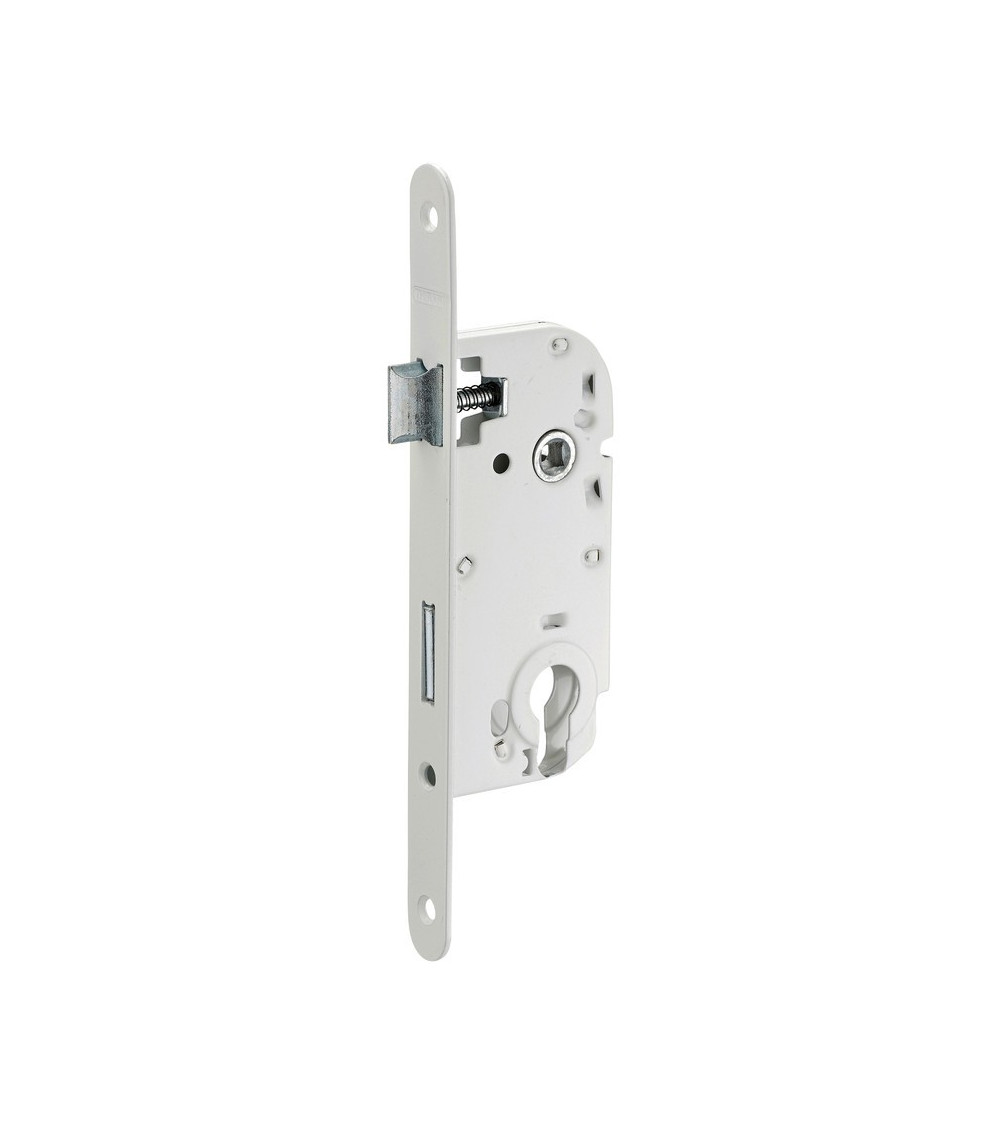 Serratura bianca da incasso Thirard NF piastra frontale in acciaio bianco, asse 50mm, interasse 70mm, chiave a cilindro - manigl