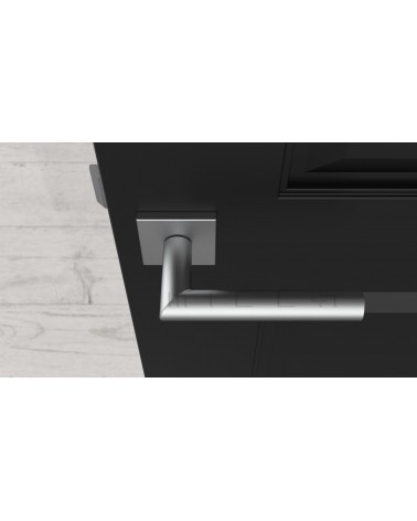 Maniglia per porta ARABIS cromo satinato ferramenta design vista dall'alto montata su una porta