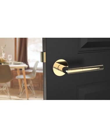 Maniglia per porta color oro lucido ARABIS maniglia design montata su una porta socchiusa