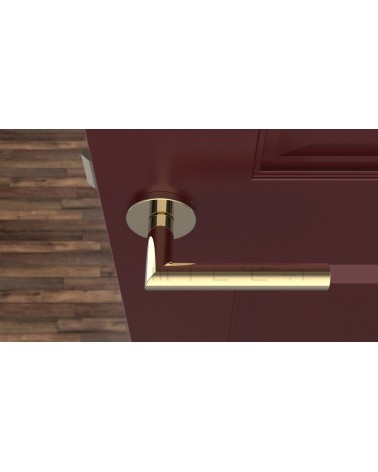 Maniglia per porta color oro lucido ARABIS maniglia design vista dall'alto montata su una porta