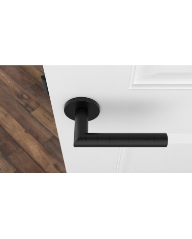 Maniglia per porta colore nero ARABIS maniglia design vista dall'alto montata su una porta