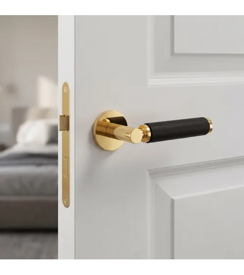 Maniglia per porta in oro lucido e pelle TUPAI 4200/202 rotonda - maniglia design
