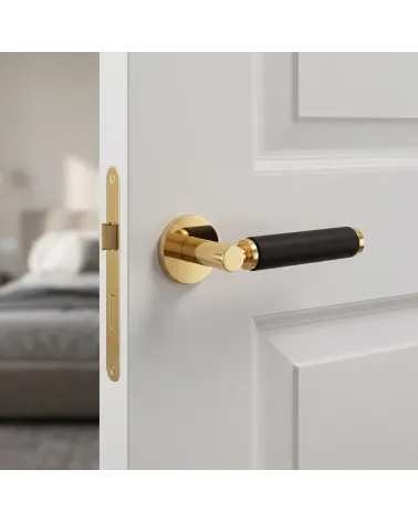 Maniglia per porta di lusso nera e pelle nera TUPAI 4200/202 rotonda - Millamaniglie