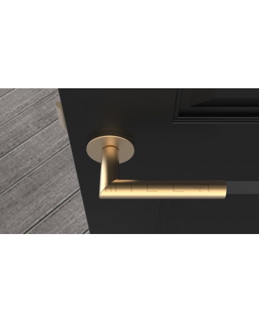 Maniglia per porta colore oro opaco ARABIS maniglia design vista dall'alto montata su una porta