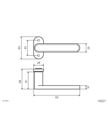 Maniglia per porta in ferro nero — disegno tecnico quotato
