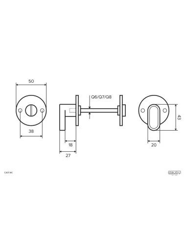 Set per WC con finitura metallo grezzo — disegno tecnico quotato