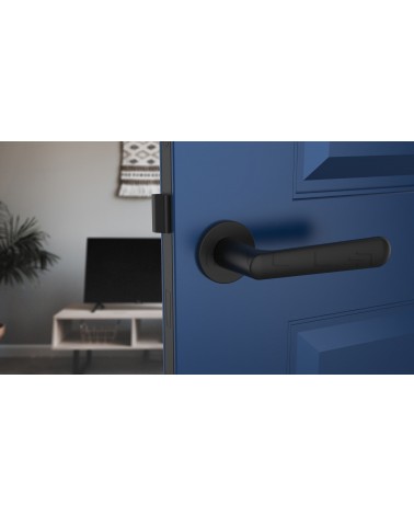 Maniglia per porta nera opaca ARIA maniglia design montata su una porta