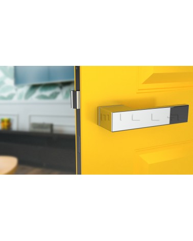 Maniglia per porta cromo lucido CARLINA maniglia design vista frontale montata su una porta