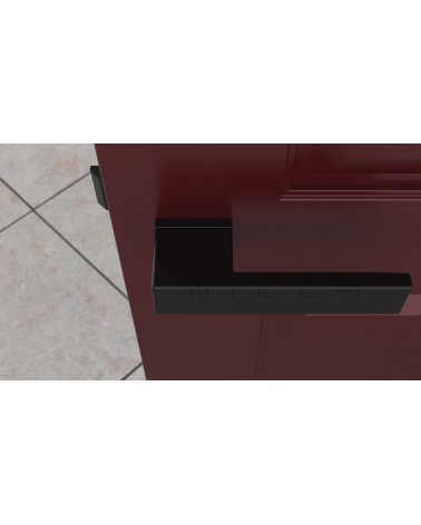 Maniglia per porta futuristica CARLINA maniglia design vista dall'alto montata su una porta