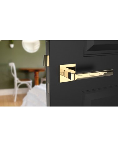 Maniglia per porta oro lucido SALICE ferramenta design vista frontale montata su una porta