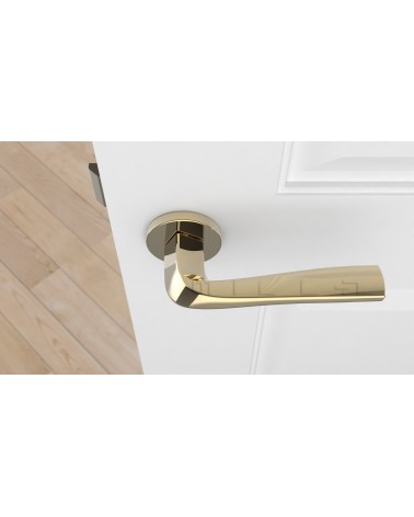 Maniglia per porta DALIA oro lucido maniglia design vista dall'alto montata su una porta