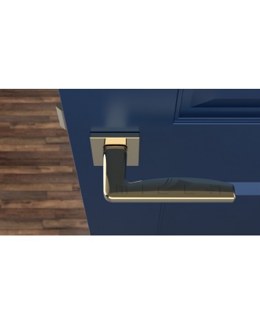 Maniglia per porta oro lucido ERBA design vista dall'alto montata su una porta