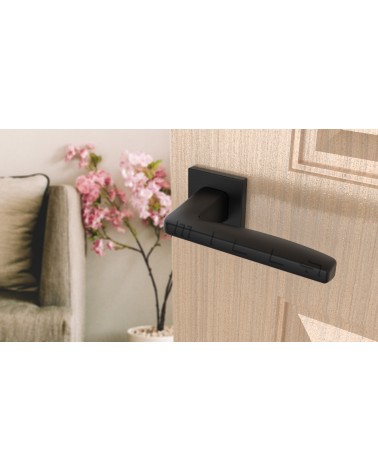 Maniglia per porta classica ERBA design vista dall'alto inclinata montata su una porta