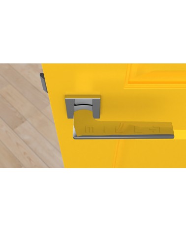 Maniglia per porta cromo lucido LUNARIA maniglia design vista dall'alto montata su una porta