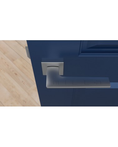 Maniglia porta cromo satinato LUNARIA maniglia design vista dall'alto montata su una porta