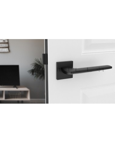 Maniglia per porta moderna LUNARIA design vista frontale montata su una porta
