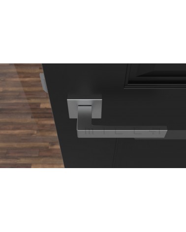 Maniglia per porta cromata satinata SULLA design vista dall'alto montata su una porta