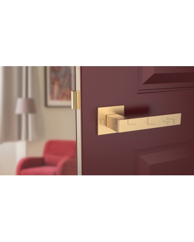Maniglia per porta oro opaco SULLA design vista frontale montata su una porta